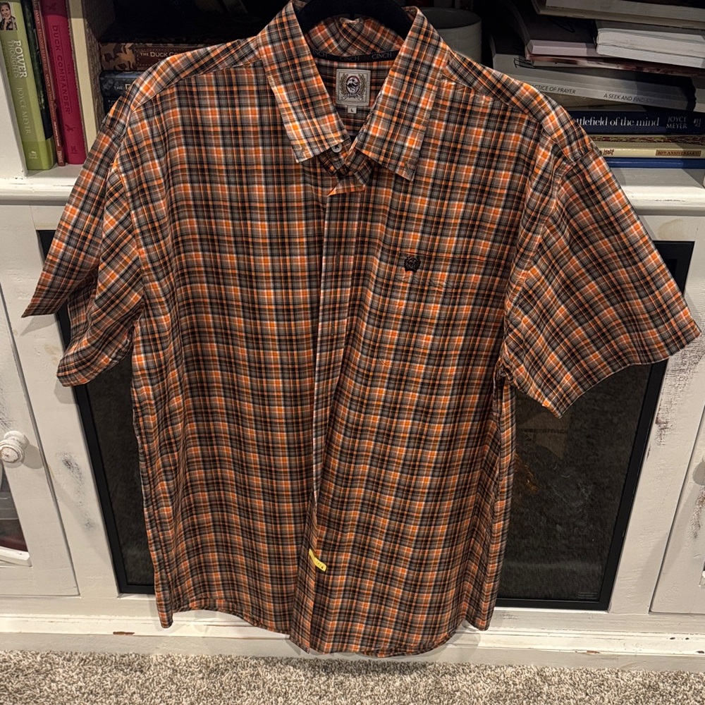 Cinch Men's Casual Plaid Shirt - Orange and Black